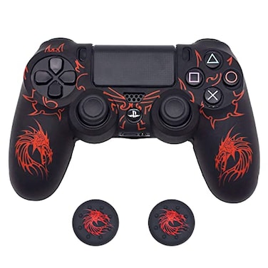 BRHE Skin for PS4 Controller AntiSlip Grip Silicone Cover Protector Case Compatible with PS4 SlimPro WirelessWired Gamepad Controller with 2 Dragon Carving Thumb Grip Caps