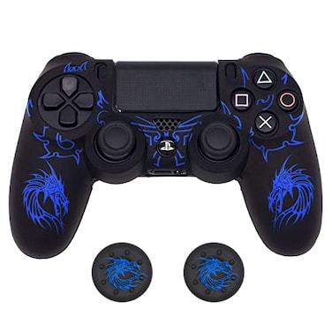 BRHE Skin for PS4 Controller AntiSlip Grip Silicone Cover Protector Case Compatible with PS4 SlimPro WirelessWired Gamepad Controller with 2 Dragon Carving Thumb Grip Caps