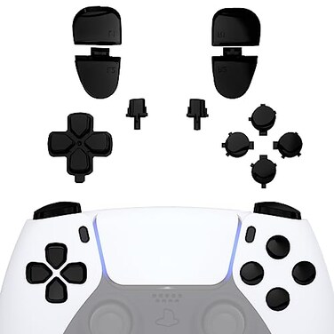 eXtremeRate Replacement Dpad R1 L1 R2 L2 Triggers Share Options Face Buttons Chrome Black Full Set Buttons Compatible with ps5 Controller BDM030 BDM040 BDM050 BDM060 Controller NOT Included