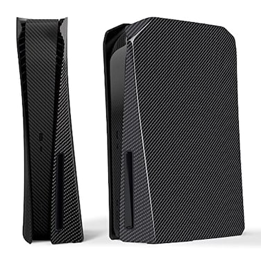 eXtremeRate eXcover Graphite Carbon Fiber Patterned Top Bottom Cover Compatible with ps5 Console Disc Edition Replacement Faceplate Backplate Shell Skin Compatible with ps5 Console Disc Version