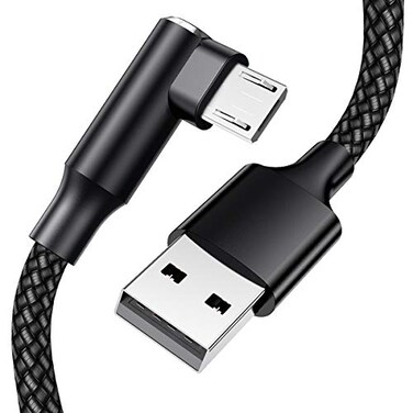 EWUONU Micro USB 90 Degree Cable 2 Pack 10FT for Fire 7 HD8 Samsung Tablets Galaxy S7 S6 Edge J8 J7 Xbox One PS4 Controllers Camera and More Right Angled Micro USB Charging Cable