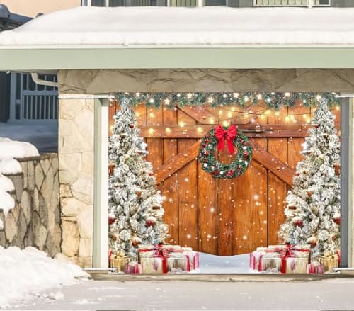 whaline Whaline Rustic Christmas Garage Door Cover
