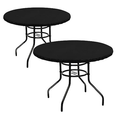 LUSHVIDA Round Waterproof Table Cover Elastic Vinyl Fitted Tablecloth Elastic Edged Plastic Table Cloth Black 2PCS Best for Up to 3644 Round
