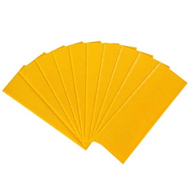 BeeCastle 10pcs Yellow Beehive Frame Beeswax Coated Foundation SheetWaxed Foundation Sheets 558Inch Medium Foundation for Beehive Medium Frames
