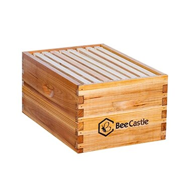 BeeCastle Heavy Wax Coated Langstroth Unassembled DeepBrood Box with Frames and Beeswax Coated Foundation Sheet 8 Frame