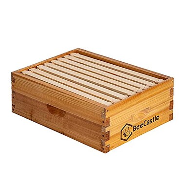 BeeCastle 8 Frame Medium Super Bee Hive Box Langstroth Honey Bee Hive Dipped in 100 Beeswax Include Beehive Frames and Wax Foundations Unassembled