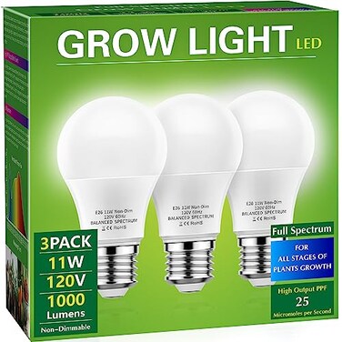 Briignite Full Spectrum LED Grow Light Bulb A19 E26 Base 11W 100W Equivalent for Indoor Plants Seed Starting 3 Pack