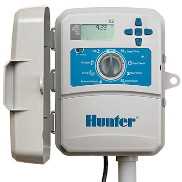 Hunter X2 4 Zone Sprinkler Controller Outdoor Irrigation Timer for Lawn and Garden Smart Watering with WeatherBased Scheduling and Cycle and Soak Smart Controller Ready with Optional WiFi Module