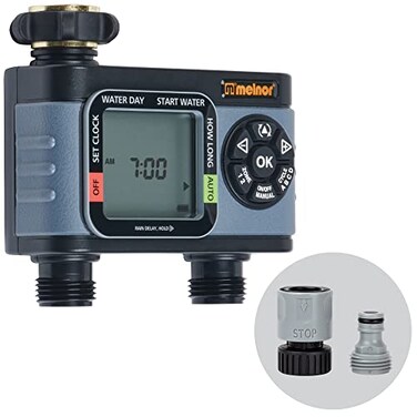 Melnor 65166AMZ HydroLogic Digital Hose Timer 2Zone Programmable Watering Timer Quick Connect Bundle Black Grey