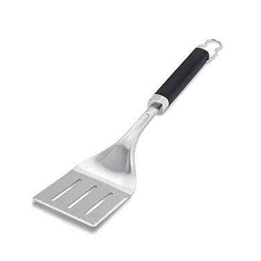 Weber Precision Grill Spatula Silver Stainless Steel BBQ Spatula with 3Sided Beveled Edge NonSlip SoftTouch Handle Hanging Loop Dishwasher Safe Grill Accessory