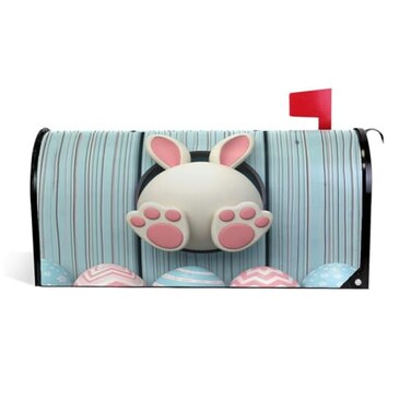 Wamika Funny Easter Rabbit Mailbox Cover Cute Eggs Bunny Magnetic Mailbox Wrap Standard Size 18 X 21