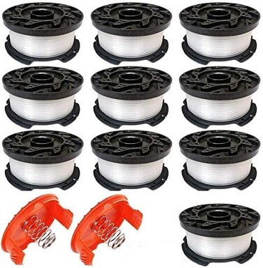 CALU LUKY 0065 Line String Trimmer Autofeed Replacement SpoolAF100 Line String Trimmer 30ft Weed Eater Spool Replacement Spool for String Trimmer for Black and Decker Models 10 Spools2 Caps12 Pack