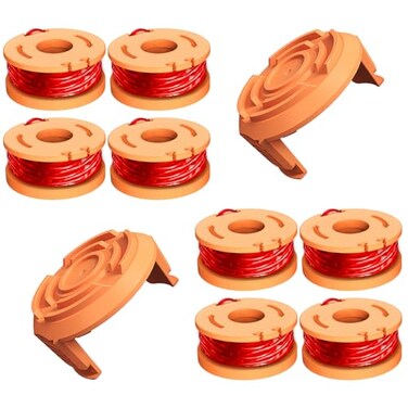 Chway 10 Pcs WA0010 Replacement Trimmer Spools Compatible with Worx Weed Eater 0065 Diameter Trimmer String Weed Eater Refils and WA6531 Spool Cap Covers8 Spools 2 Caps