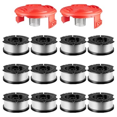Chway 14 Pcs AF100 Weed Eater Strings Compatible with Black and Decker Weed Eater 0065 AFS Automatic Feed Replacement Spool 12 Pcs Spools360ft Total 2 Pcs RC100P Caps and 2 Springs