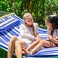 SUNCREAT Hammocks Quilted Fabric Hammock Double Hammock with Spreader Bar Soft Pillow Max 475lbs Capacity Blue Stripes