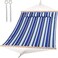 SUNCREAT Hammocks Quilted Fabric Hammock Double Hammock with Spreader Bar Soft Pillow Max 475lbs Capacity Blue Stripes