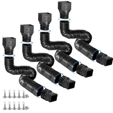 plusgutter 4 Pack Rain Gutter Downspout Extensions Flexible Drain Downspout ExtenderDown Spout Drain Extender Gutter Connector Rainwater DrainageExtendable from 21 to 68 InchesBlack
