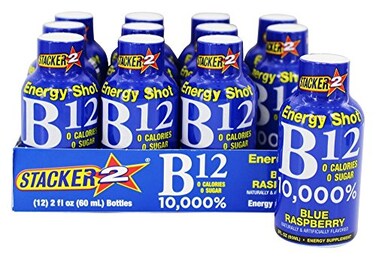 STACKER 2 Stacker 2 Blue Raspberry B12 Energy Shot 12 Pack