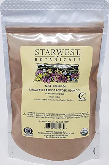 Starwest Botanicals SARSAPARILLA ROOT PWD ORG 4 OZ