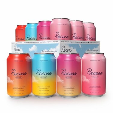 Recess Mood Magnesium Adaptogen Drink Relaxation Beverage 12 Ounce Paradise Sampler Variety Pack 12 Pack