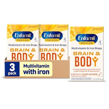 Enfamil PolyViSol with Iron Liquid Multivitamin Drops Supports Growth Development 50mL Bottle Pack of 3