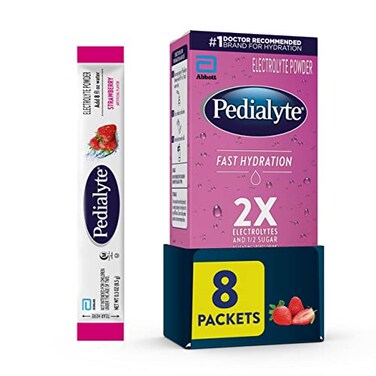 Pedialyte Fast Hydration Electrolyte Powder Packets Strawberry Hydration Drink 8 SingleServing Powder Packets
