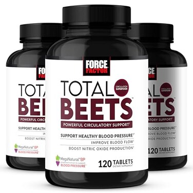 Force Factor Total Beets Blood Pressure Supplements Nitric Oxide Supplement with Beet Root Powder Nitrates Grapeseed Extract for Circulation Cardiovascular Heart Health 360 Tablets 3 Pack