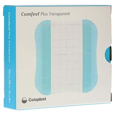Coloplast Comfeel Plus Transparent Thin Thin Hydrocolloid Dressing 4 x 4 Square Thin with Border Film Backing 33533 10 per Box