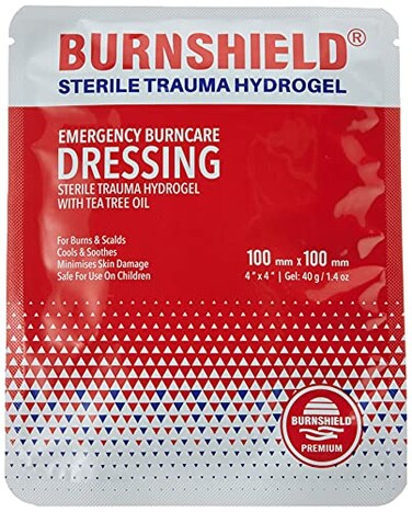 Burnshield Burn Dressing 4 x 4 Sterile Hydrogel Trauma Pad for Minor Burns Scalds Sunburn Single Use First Aid Treatment