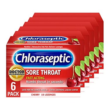 Chloraseptic Sore Throat Lozenges Cherry 18 Count 6 Pack