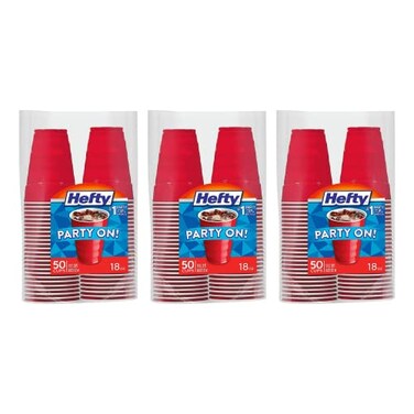 Hefty Easy Grip Disposable Plastic Cold Cups Red 18 Ounce 50 Count Pack of 3