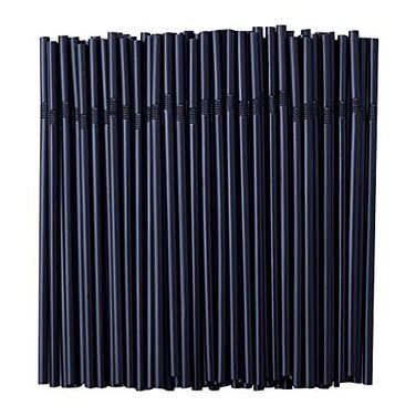 CVNDKN 500 Pcs Black Disposable Plastic Flexible Straws023 diameter and 77 long
