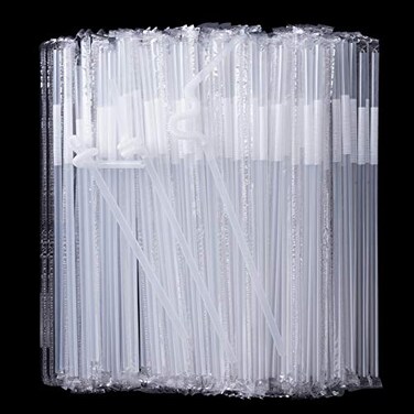 CVNDKN 200 Pcs Individually Packaged Clear Plastic Extra Long Flexible Disposable Drinking Straws023 diameter and 102 long Clear