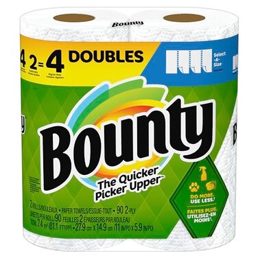 Bounty SelectASize Paper Towels 2 Double Plus Rolls White 113 Sheets Per Roll