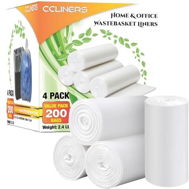 CCLINERS 4 Gallon Trash Bags Small Bathroom Garbage Bags Clear Plastic Wastebasket Trash Can Liners for Home and Office Bins 200 Count