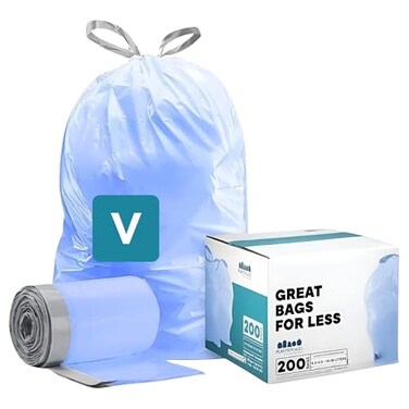 Plasticplace Custom Fit Trash Bags Compatible with simplehuman Code V 200 Count Tinted Blue Drawstring Garbage Liners 4248 Gallon 145 x 28