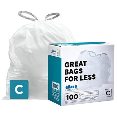 Plasticplace Trash Bags Compatible with Simplehuman x Code C 100 CountWhite Drawstring Garbage Liners 2632 Gallon 1012 Liter 1475 x 20