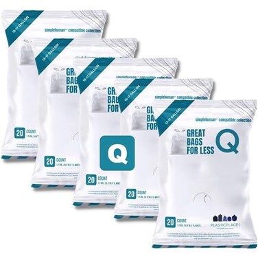 Plasticplace Trash Bags Compatible with simplehuman Code Q Packs White Drawstring Garbage Liners1317 Gallon 25 x 325 20 Count5 Pack