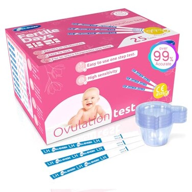 HEAL-CHECK HEALCHECK 25 Count Ovulation Test Strips with Cups Bulk Ovulation Test Strips for Women Ovulation Predictor Kit Accurate Fertility Tests for Home Individually Wrapped 5mm LH