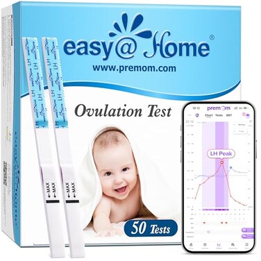 Easy@Home EasyHome Ovulation Test Strips 50Pack FSA Eligible Ovulation Predictor Kit Powered by Premom Ovulation Calculator iOS and Android APP 50 LH Tests