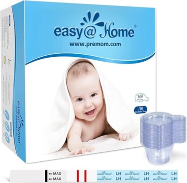 Easy@Home EasyHome Ovulation Test Strips 100 Pack Fertility Tests Ovulation Predictor Kit FSA Eligible Powered by Premom Ovulation Predictor iOS and Android App 100LH100 Urine Cups