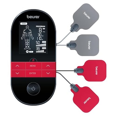 Beurer EM59 Digital 3in1 TENS Unit EMS Heat Therapy for Pain Relief Relaxation Muscle Stimulator with 2 Adjustable Channels 64 Applications Timer Function