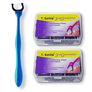 T.Smile TSmile Evolutionary Clean Dental Flossers Kit of Refills Plus Long Handle 1 Handle 100 Refills