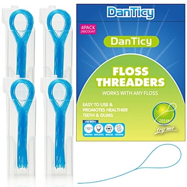 DanTicy Floss Threaders Deep Clean Dental Floss Threader for Braces Bridges and Implants 200PCS4PackBlue