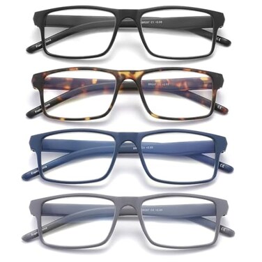JAWSOCK 4 Pack Reading Glasses Blue Light Blocking for Men Women Rectangular Frame Computer Readers with Spring Hinge Anti EyestrainUV Ray Eyeglasses 20x