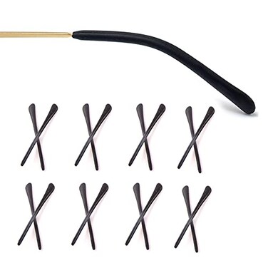 OPUGIT 8 Pairs Eyeglass End Tips Ear Sock Pieces AntiSlip Tube Replacement Tips Silicone for Thin Metal Eyeglass Legs Black