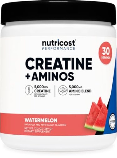 Nutricost Creatine Aminos 30 Servings Watermelon Flavored 5000mg Creatine Monohydrate 5000mg Amino BCAA Blend Per Serving
