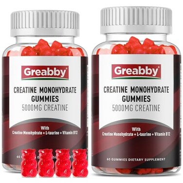 GREABBY Creatine Monohydrate Gummies 5g Creatine Monohydrate with LTaurine B12 Mixed Berry Flavor 120 Count