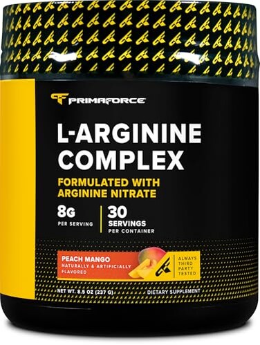 Primaforce LArginine Complex Powder 30 Servings Per Bottle Peach Mango Powerful Protein Building Supplement for Maximum Gains