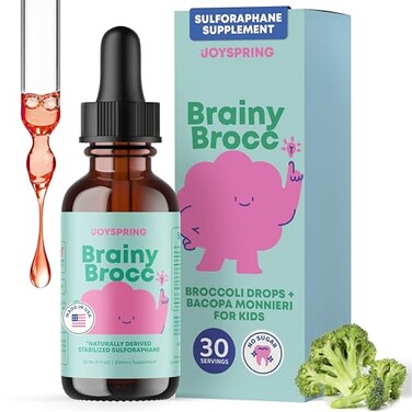 JoySpring Broccoli Supplement for Kids Sulforaphane Bacopa Monnieri Drops Supports Cognitive Function Vegan KidFriendly